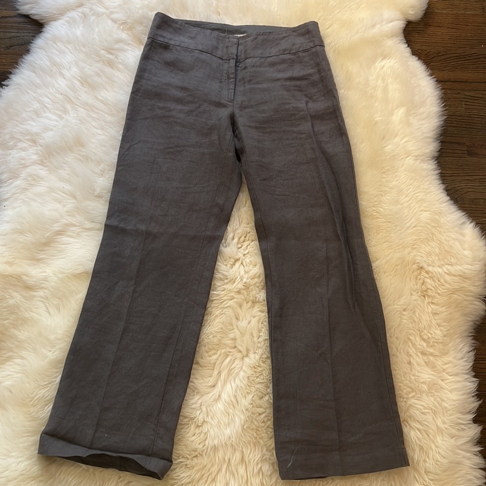 Eileen Fisher Grey Linen pant, wide-leg, zipper & hook in the front, size 6